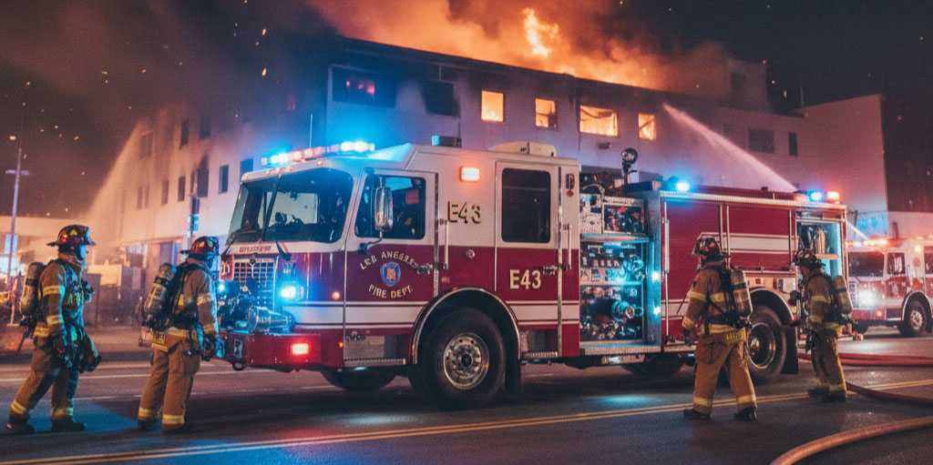 Firefighters working to fight a city fire