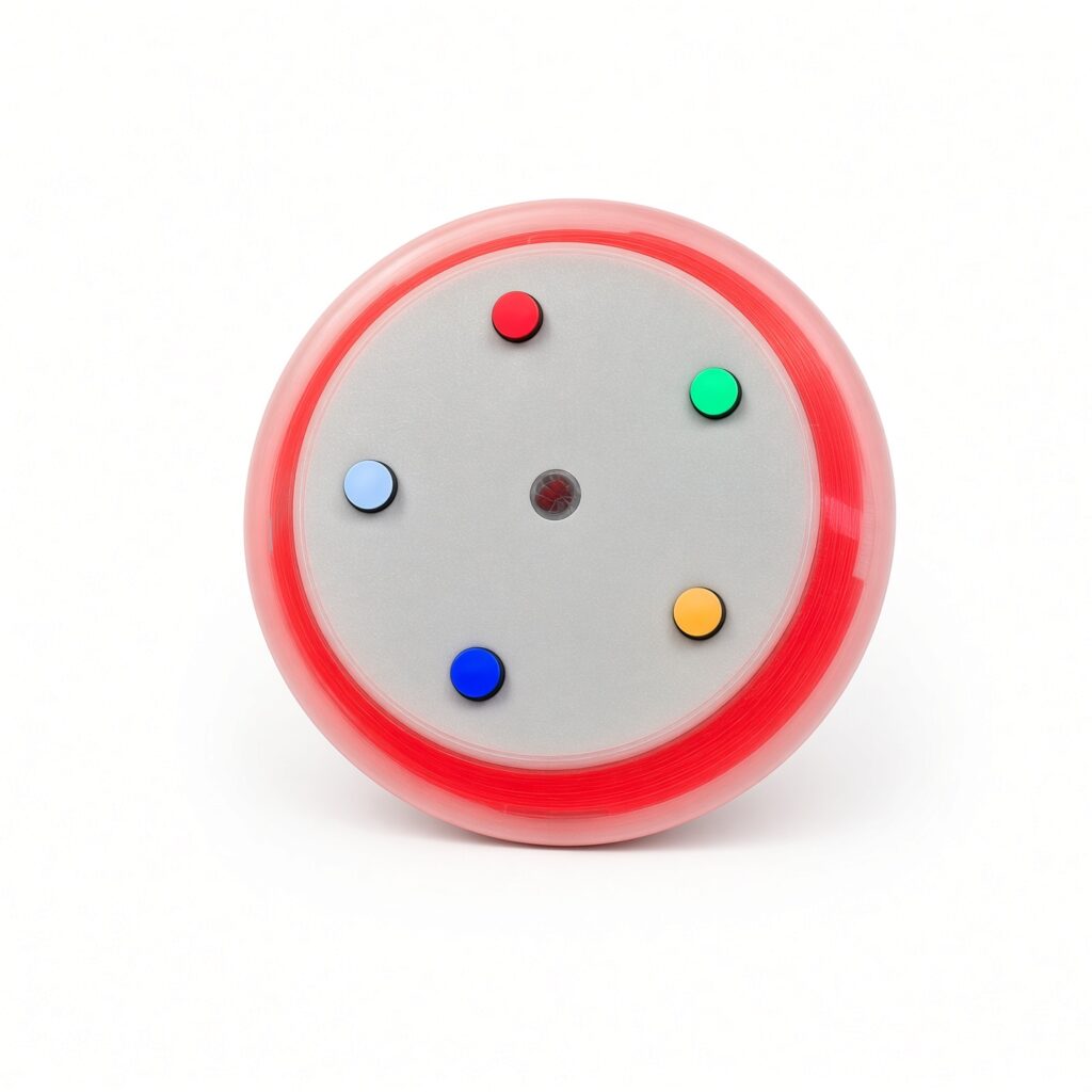 RadioMobile (RMI) Crew Alert Light (CAL) for fire station alerting, featuring five multicolored indicator lights and an illuminated red outer ring.